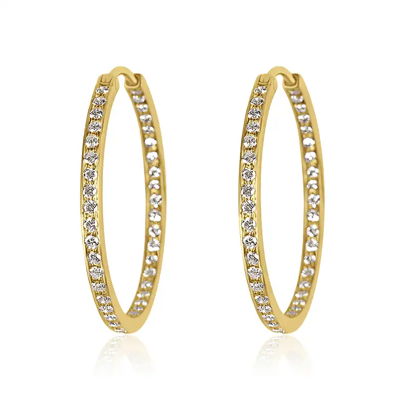 Yellow Gold Diamond Hoops Earrings